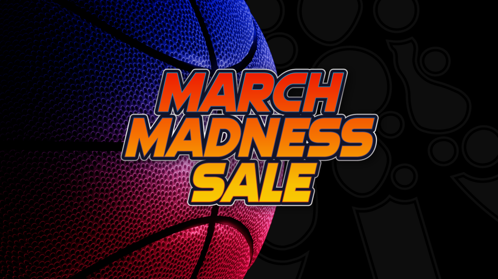 Basketball on black background with words March Madness Sale